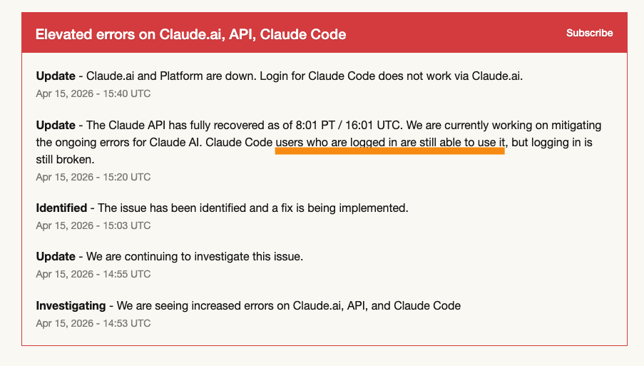 Claude Code login outage